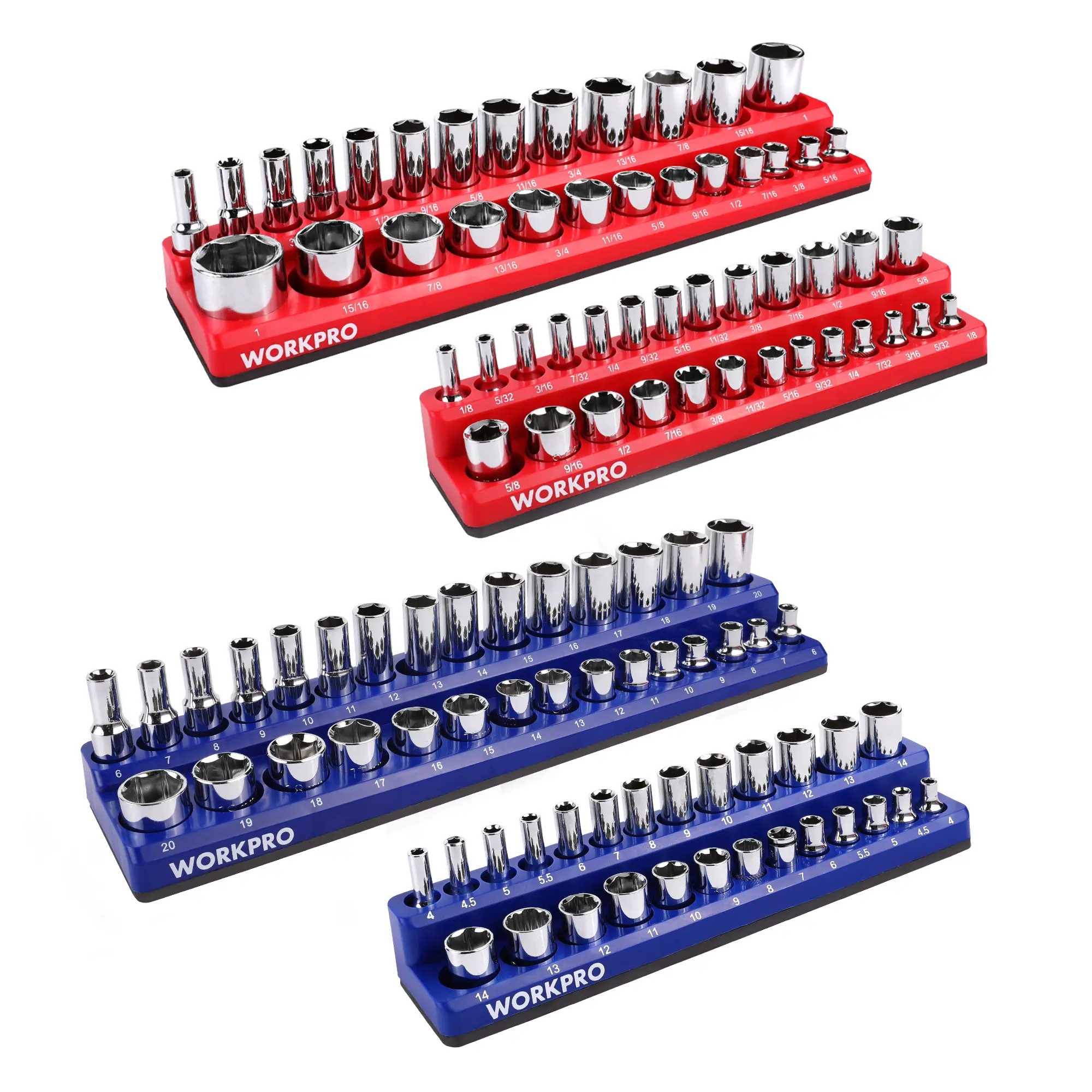 #fathersdaygift WORKPRO Magnetic Socket Organizer Set, Includes Metric & SAE Socket Trays