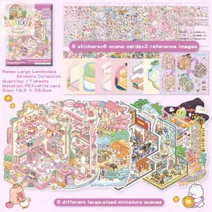 adult stress relief miniature scene sticker, Extra-Large Villa Sticker Book, Including 6 Extra-Large Scenes, 9 Kinds of Materials, 2 Reference Pictures, Suitable for Halloween, Easter, Christmas, Party Gifts,therapy,vintage artistic craft Multi-Style Pet