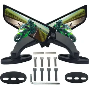 Large Size Motorcycle Mirrors Wing Rearview Mirrors Compatible with Kawasaki Ninja 300 400 650 ZX6R Honda CBR300R CBR500R CBR600RR CBR1000RR Suzuki GSXR 600 750 Yamaha R15 R25 YZF600R