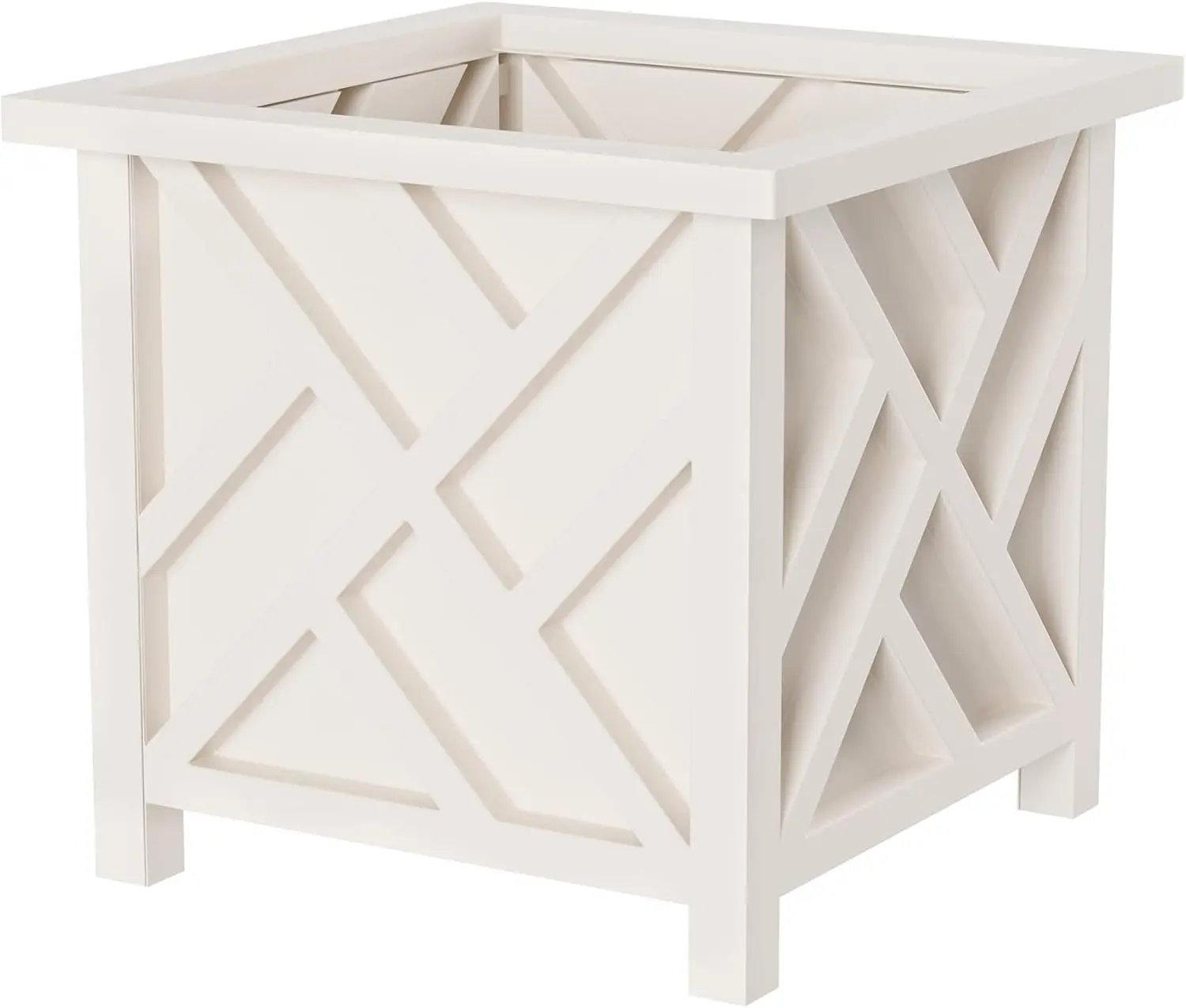 Lattice Planter Box - 14.75" Square 13" Tall White Plant Pot - Decorative Plant Pots for Front Porch Decor - Flower Pots for Porch or Decor by Pure