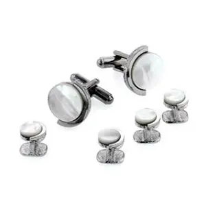 Half Moon Mother Of Pearl Tuxedo Cufflinks and Studs Silver