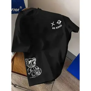 Youth Boys' Bear English Letter Pattern Casual Summer Short Sleeve Fashion Outdoor Sports T-Shirt for Ages 5-6, 6-7, 8-10, 12-14. Accessories Not Included