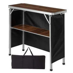 Portable Folding Bar Table with Shelf for Trade Shows & Parties, Lightweight & Stable with Black Skirt, 50kg Load Capacity