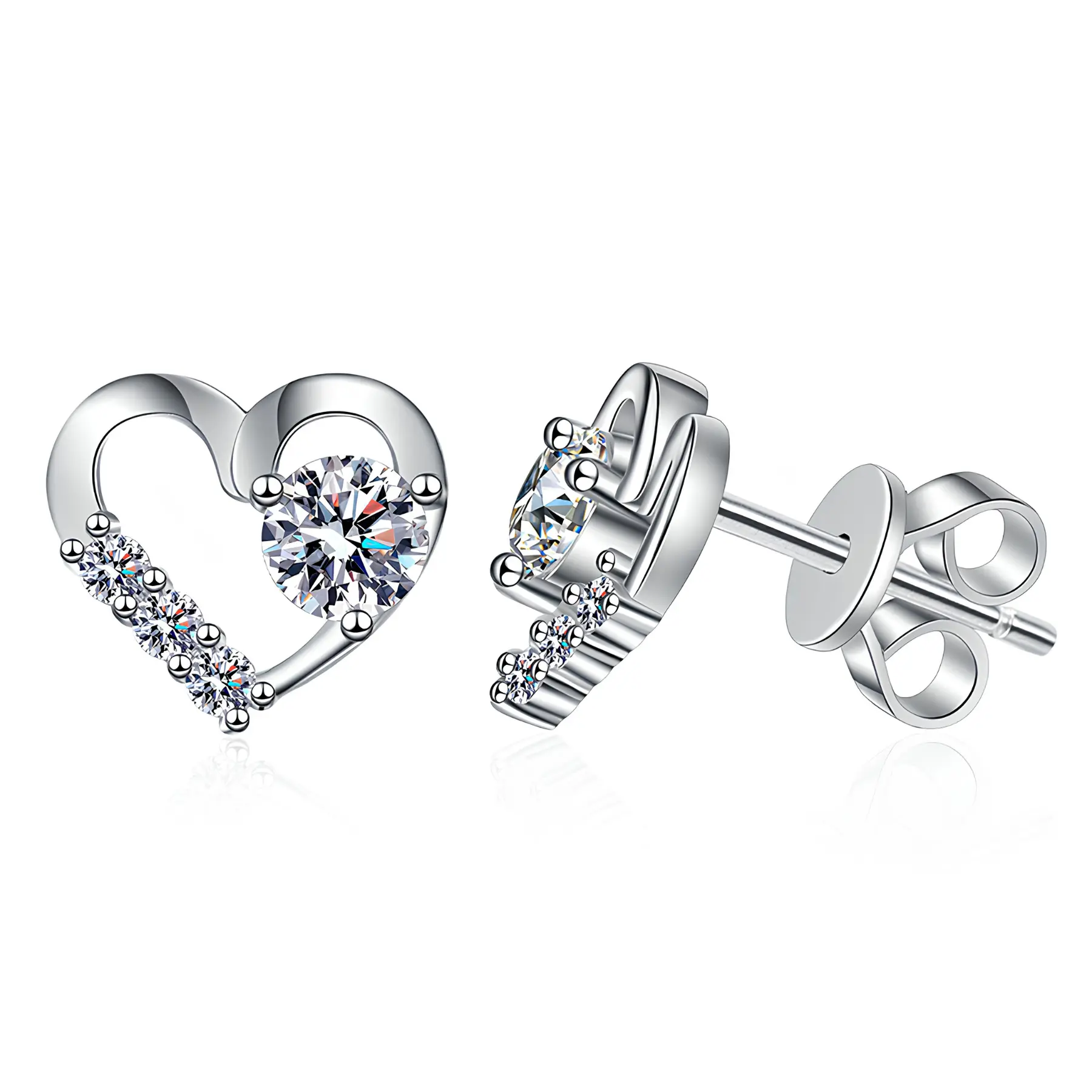 Heart Moissanite Stud Earrings – 0.3 Carat | 925 Sterling Silver