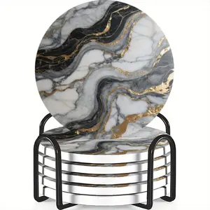 6-Piece Cup Mat Set, Anti-Slip Ceramic Coasters, Kitchenware, Ideal for Coffee & Drinks, Home & Restaurant Decor, Perfect Gift for Birthdays & Holidays