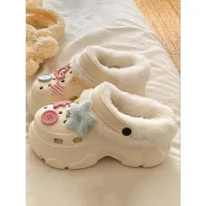 New Winter Thick Sole Eva Anti-Slip Casual Shoes, Cute Star Design Warm Lined Clogs for Women & Men, Perfect for Cold Weather