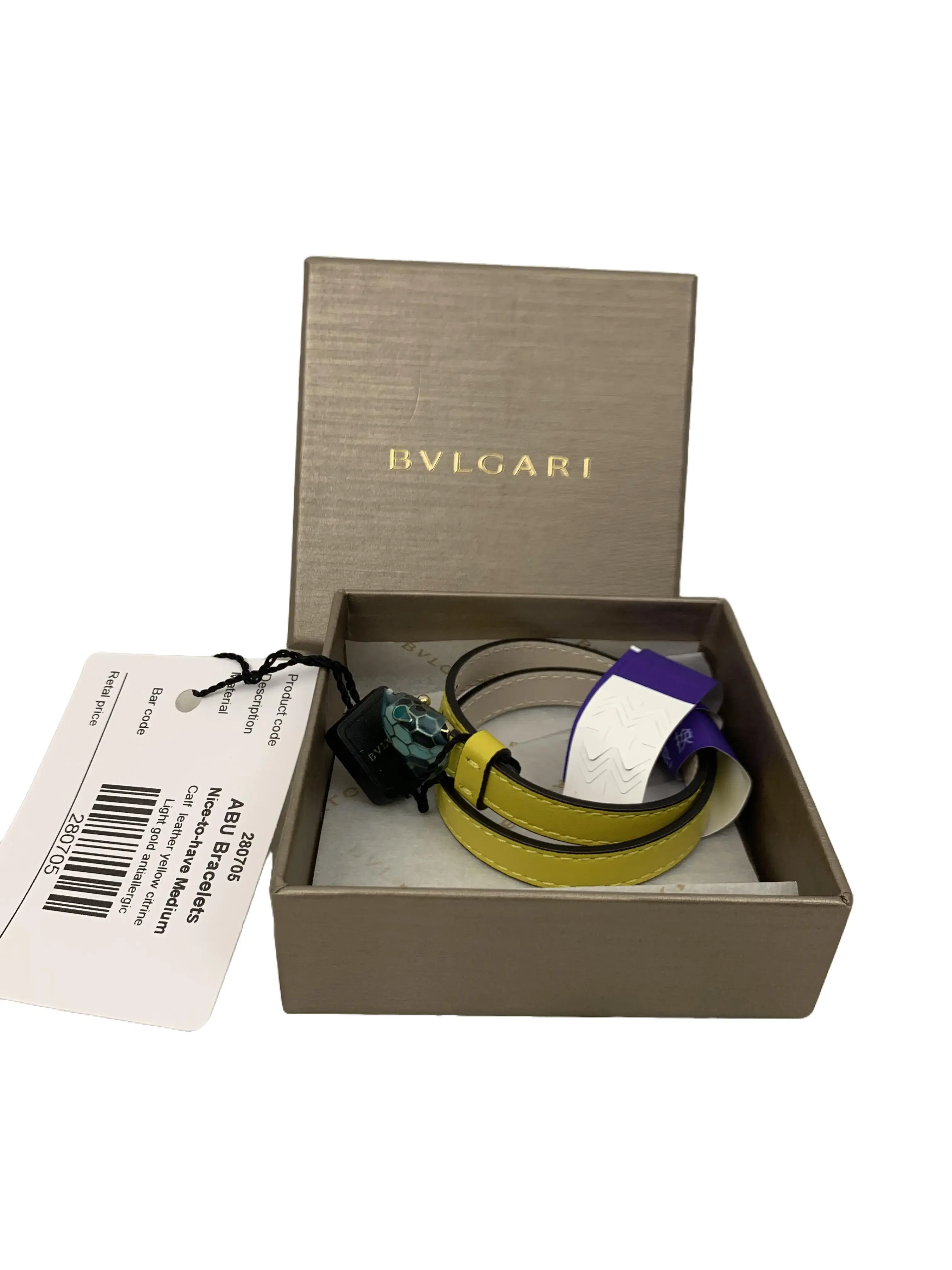 Pre-owned Bvlgari Serpenti Double Wrap Yellow Calf Leather Bracelet, Full Set with Original Box & Tag TKB00000256