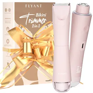 Flyant Bikini Trimmer for Women, 2 in 1 Electric Shaver for Women, Pubic Hair Trimmer Waterproof IPX7 with LED, Bikini Electric Razor for Leg Arm Underarm Bikini Area