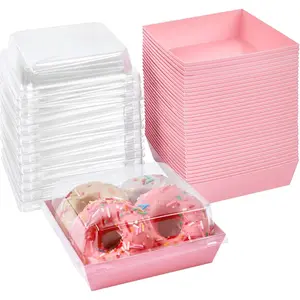 Small Charcuterie Boxes with Clear Lids, To Go Paper Disposable  Containers, 5 Inches Bakery Dessert Boxes for Sandwich, Cookie, Pastry, Cake Slice (Pink, 50ct)