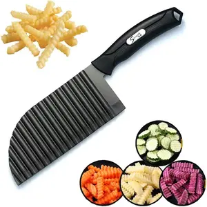 Crinkle Potato Cutter, Crinkle Cut Knife For Veggies, French Fry Cutter, Kitchen Wavy Slicer Knife For Chopping Carrot,Cucumber, Stainless Steel Blade 2.9" x 11.8"