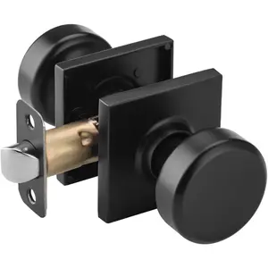 Black Interior Door Knobs for Hall & Closet, Heavy Duty Passage Door Handle with Square Rosette