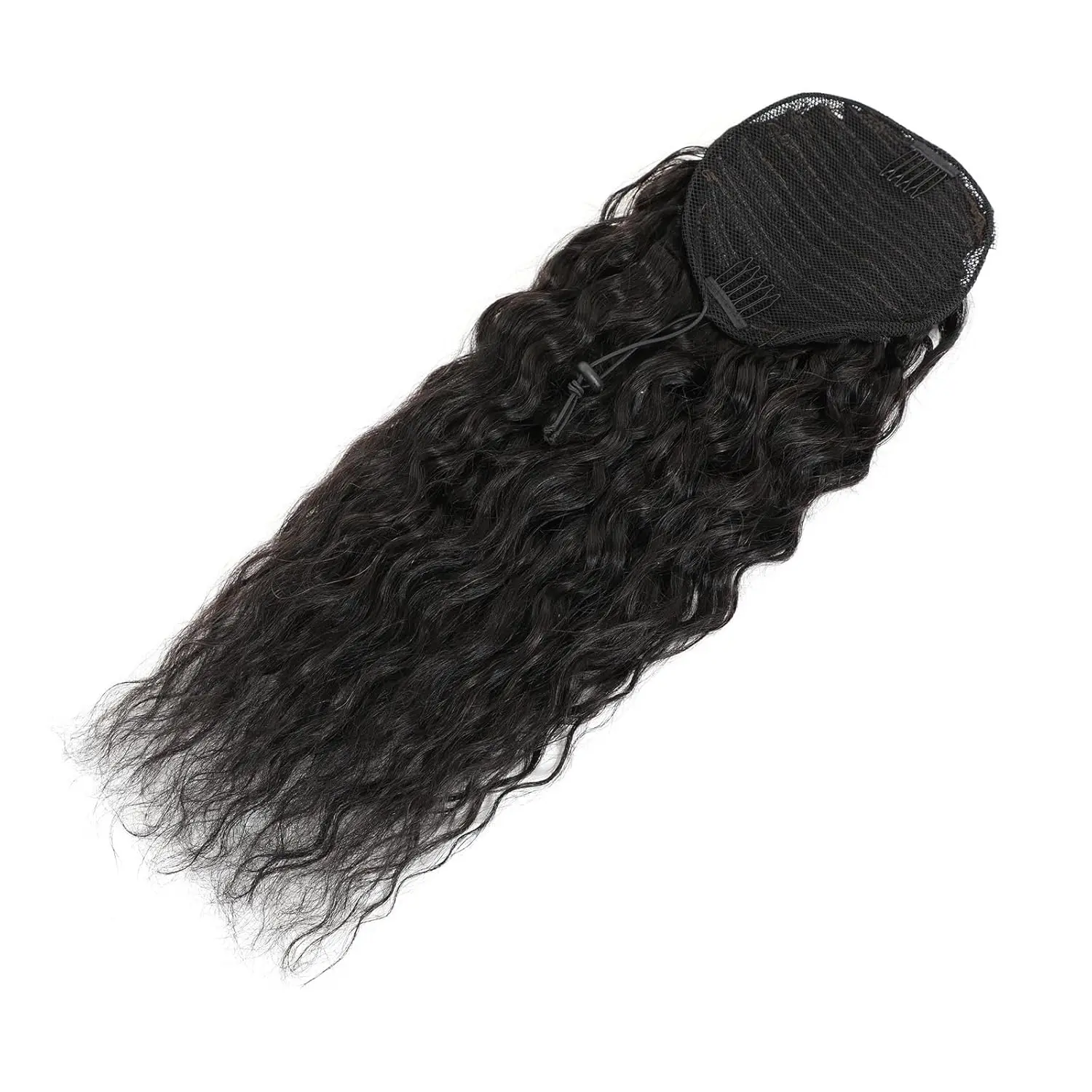 Water Wave Human Hair Ponytail 16 Inch Black Curly Extensions for Women Amazon.com : Human Hair Ponytail Extension Water Wave Magic  main image 4