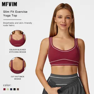 MFVIM Women’s Padded Supportive Seamless Wireless Colorblock Sports Bra - Stretchable, Spandex, Sporty, Fit, Hooks-Free, Breathable, Comfortable Workout Tank Top for Gym, Outdoor Activities, Stretchable Sports Bras, Spandex Sports Bras