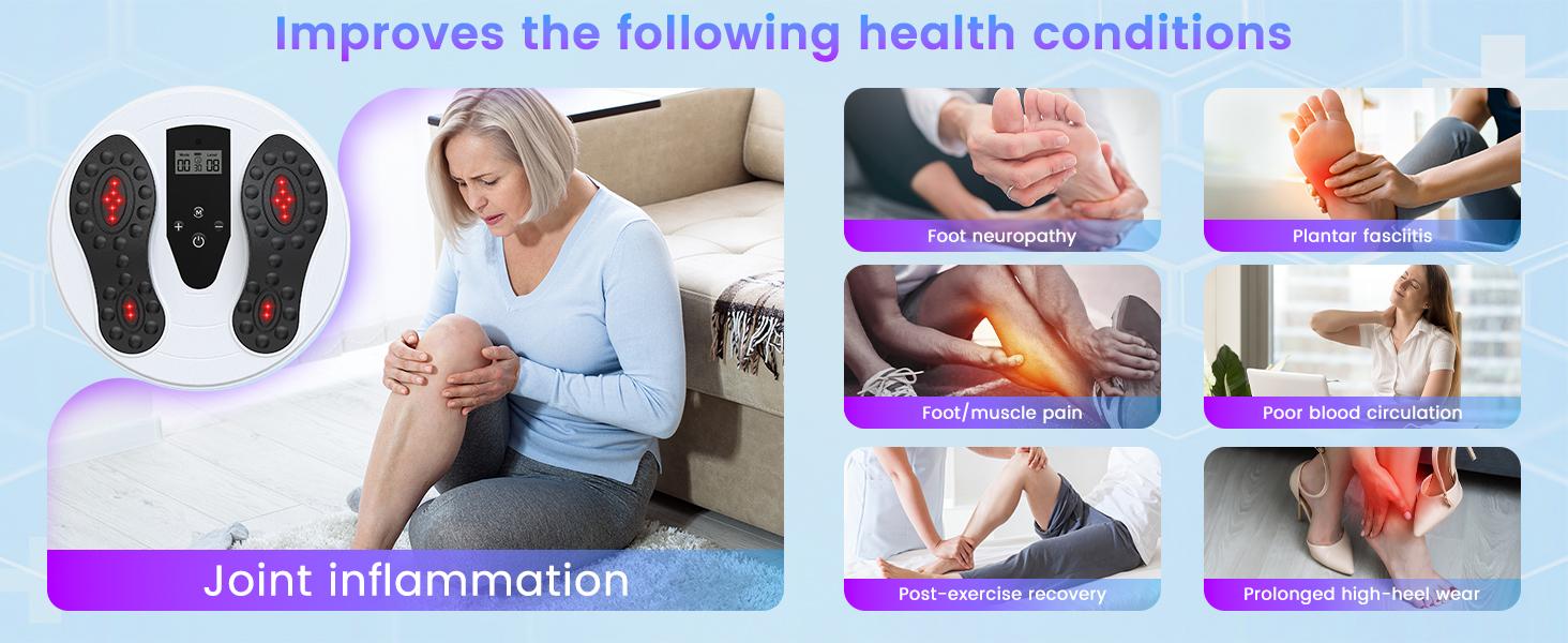 EMS Foot Massager with Infrared Therapy for Neuropathy, Foot Circulation Stimulator for Pain Relief, 10 Modes & 20 Strengths for Plantar Fasciitis, Swelling, Cramps, RLS