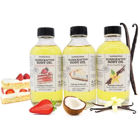 Best Selling 3-Piece Luxury Body Oil Trio Bundle - Silky Coconut Cream, Vanilla Bean, Strawberry Shortcake Fragrance Aroma Beauty Products