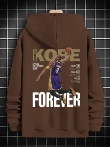 Trendy Basketball Style! SHEIN Kobe Bryant Commemorative Long Sleeve Hoodie, featuring the classic dunk scene + "FOREVER" lettering. The loose fit creates a casual street - style look, a wardrobe gem for basketball fans.