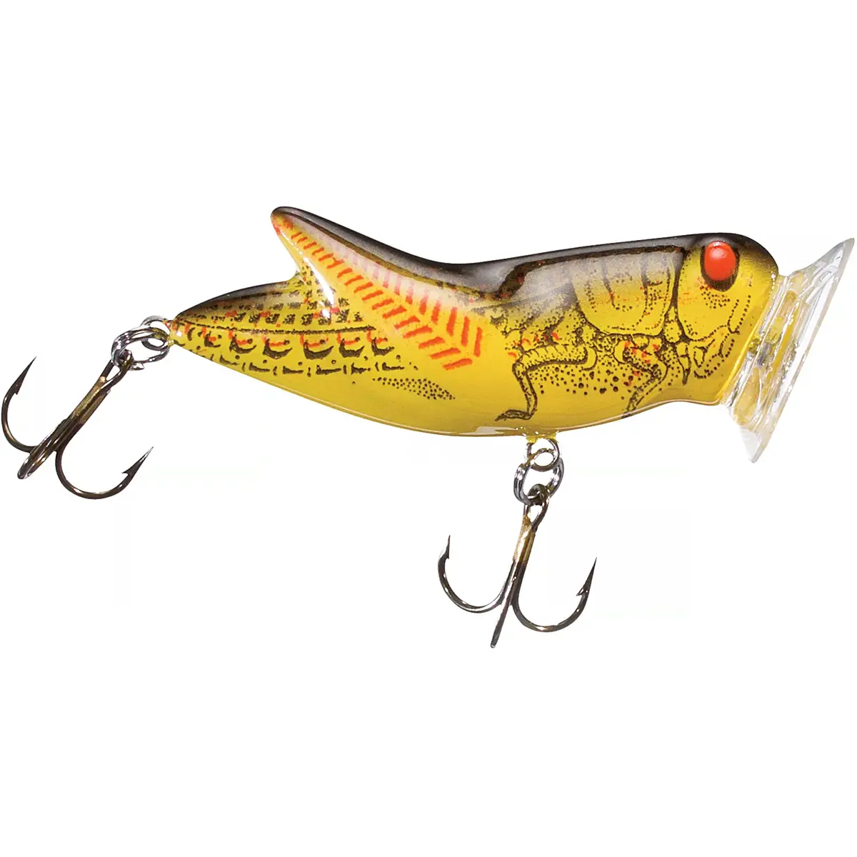 Rebel Crickhopper Popper Topwater Bass Fishing Lure, Realistic Grasshopper Shape with Loud Splash Sound, 1 3/4 in, 3/16 oz, #10 Hooks, Bass Fishing Lures, Fish Attractant Lures, Topwater Floating Lures