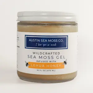 NEW Austin Sea Moss Co. Organic Honey Infused Sea Moss Gel - 16oz Jar Superfood Supplement for Glowing Skin, Gut Health, Immune Support, Natural Energy - Honey Flavor Dietary Wellness Verified Organic