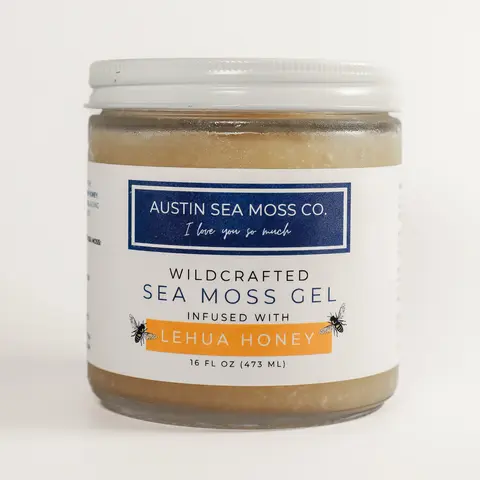 NEW Austin Sea Moss Co. Organic Honey Infused Sea Moss Gel - 16oz Jar Superfood Supplement for Glowing Skin, Gut Health, Immune Support, Natural Energy - Honey Flavor Dietary Wellness Verified Organic