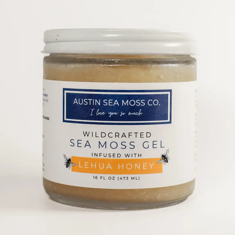 NEW Austin Sea Moss Co. Organic Honey Infused Sea Moss Gel - 16oz Jar Superfood Supplement for Glowing Skin, Gut Health, Immune Support, Natural Energy - Honey Flavor Dietary Wellness Verified Organic