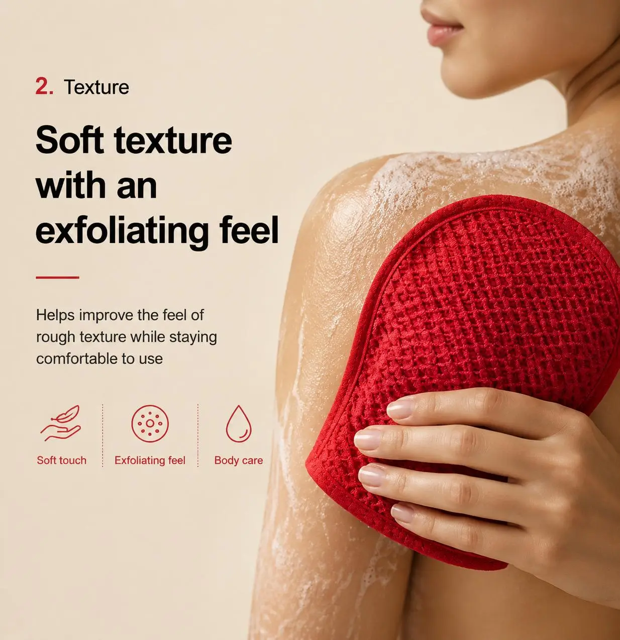 Red Diamond Exfoliating Shower Glove - Spa-Grade Bath Accessory for Dead Skin Removal, Dull Complexion Brightening, and At-Home Silky Smooth Results