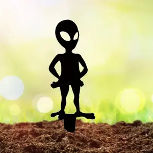 Alien Silhouette Garden Stake, Unique Garden Decor, Outdoor Decor for Lawn, Patio, and Flowerbed Art, Garden Sculptures & Statues