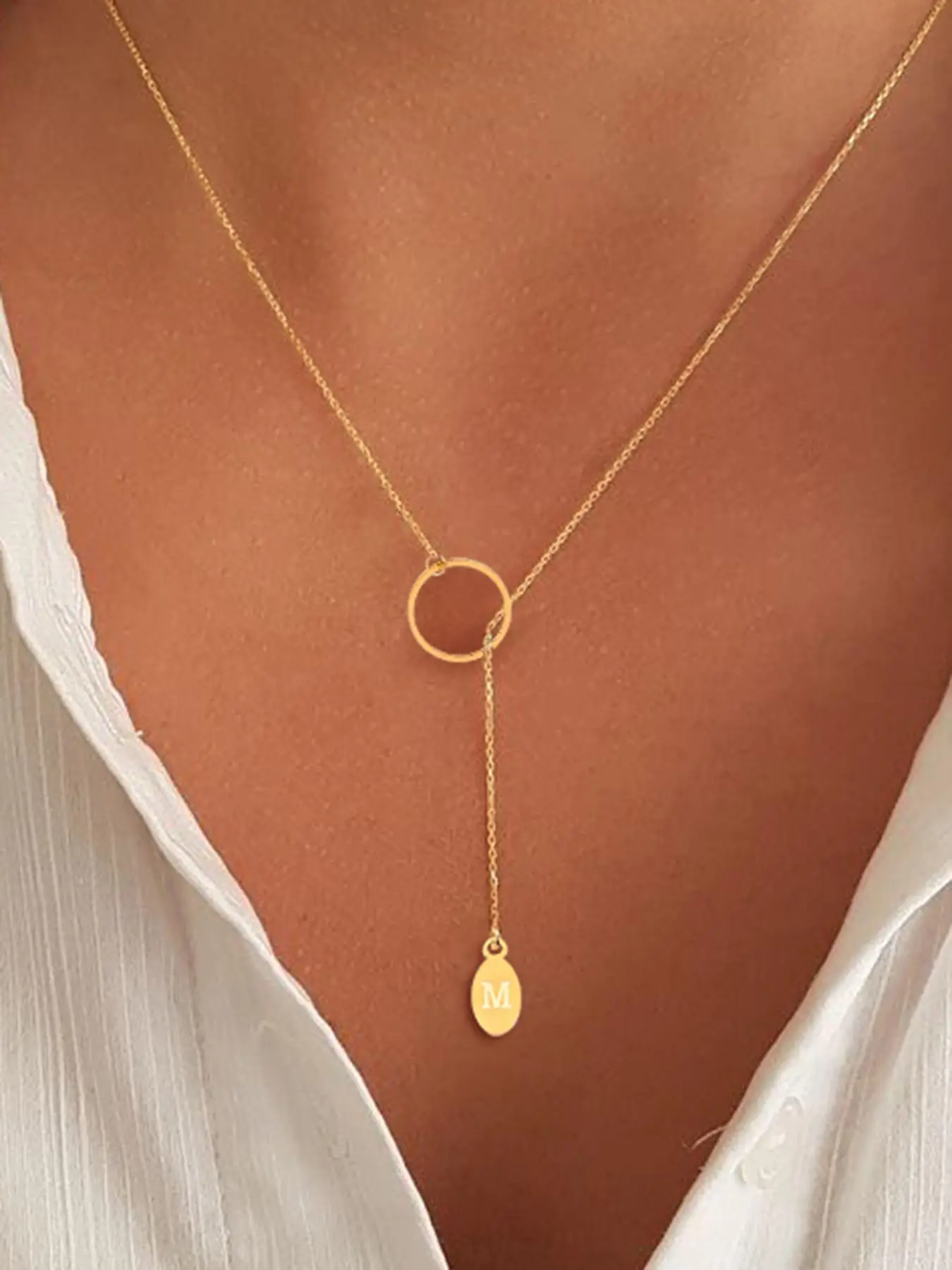 Simple Letter Pendant Necklace for Women, Luxury Jewelry, Round Charm Stainless Steel Jewelry for Party, Daily Clothing Decor, Trendy All-match & Exqu