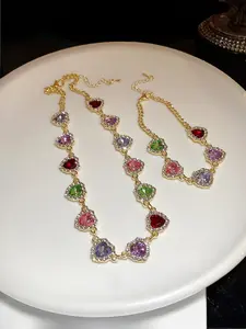 Heart Shaped Colorful Necklace, Elegant Rhinestone Decor Necklace for Women,fashion Accessories for Party, Daily, Heart Design Necklace, Fashion Chic Accessories