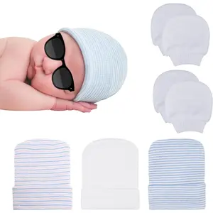 SQ-KCP001 Newborn Hospital Hat and Mittens Infant Baby Beanie Soft Cotton Cute Knot Nursery Cap for 0-6 Months Girls Boys