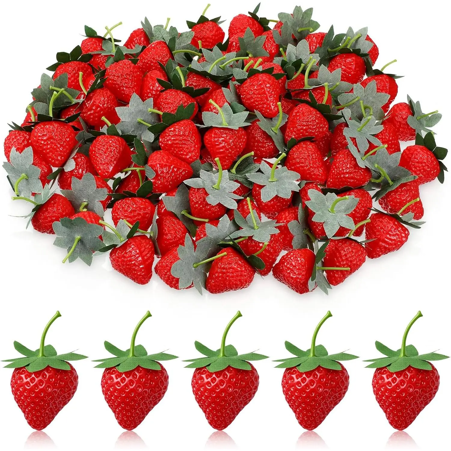 120 Pieces Fake Plastic Strawberries Artificial Strawberries Faux Realistic Strawberry Decor Lifelike Fruit for Home Kitchen Festival Party Photography Cake Decoration