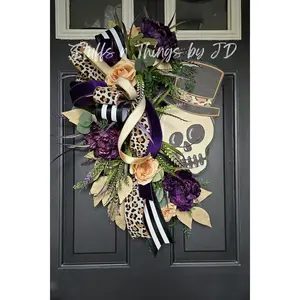 Chic Halloween Skull Wreath – Leopard & Velvet Door Décor