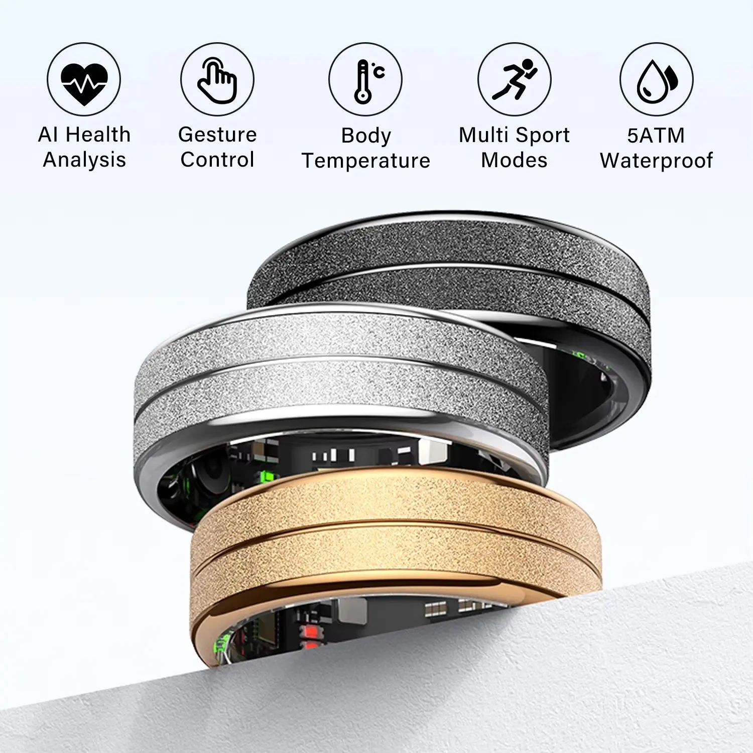 AI Smart Ring Health Tracker Men Women Stainless Steel 5ATM Waterproof Heart Rate SpO2 Sleep Temperature Monitor Fitness Ring Wearable