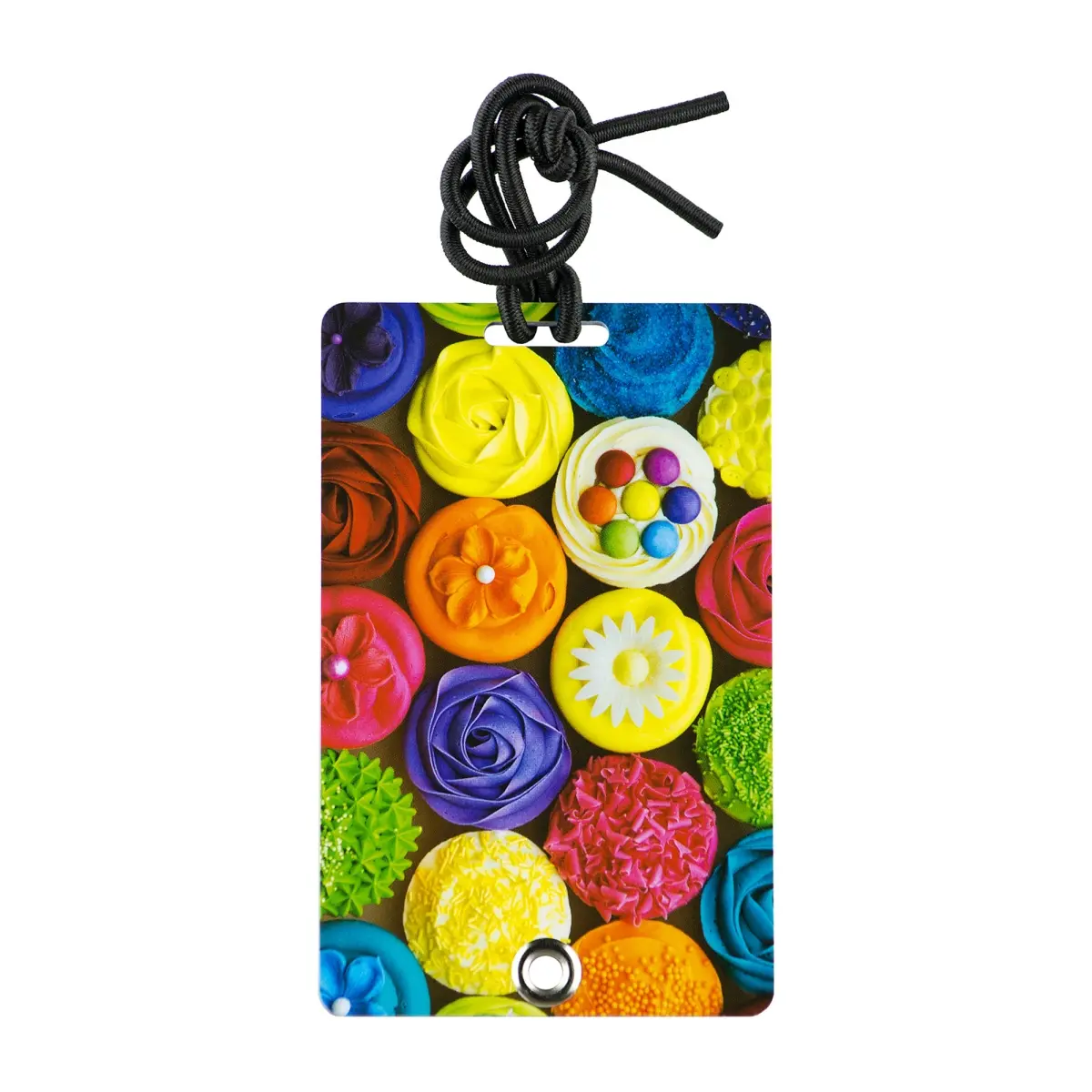 212 MAIN PVC Luggage Tag Bag Charm Keychain (Model 2055) - Stylish Cupcake Print, Rivet Fastener, Hidden Info, Secure for Backpacks, Pet Carriers