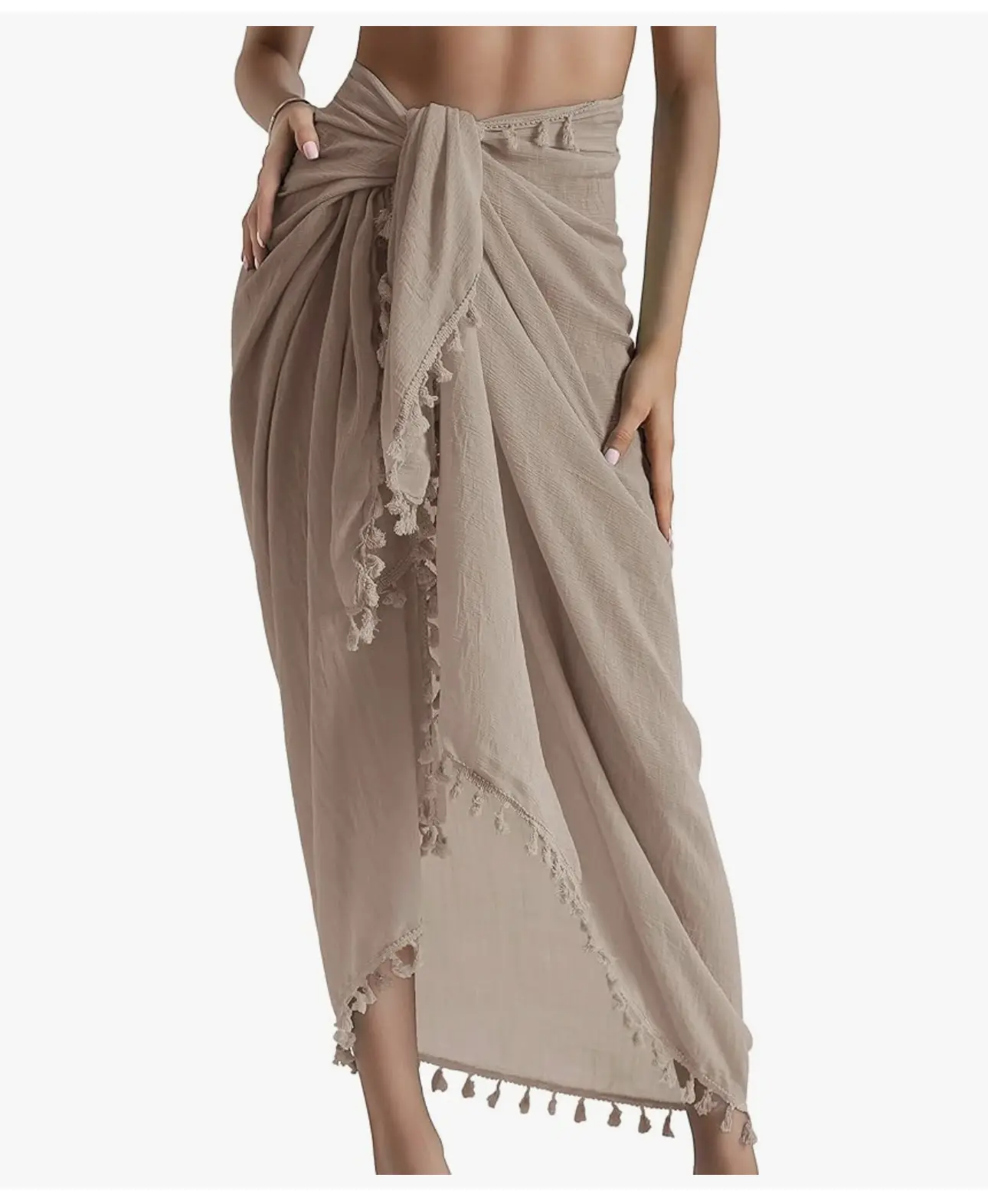 Semi-Sheer Beach Sarong Pareo Cover Up Skirt with Tassels