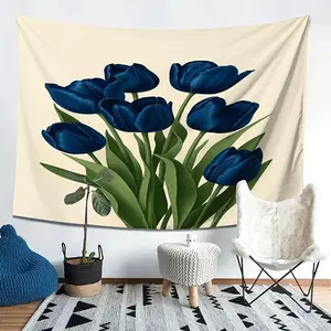 Blue Tulip Tapestry with Elegant Tulip & Horizontal Tapestry - Soft Skin-Friendly Skin Fabric Suitable for Dorm Room Decor, Bedspread Accent, Photo Backdrop - Modern Horizontal Wall Hanging