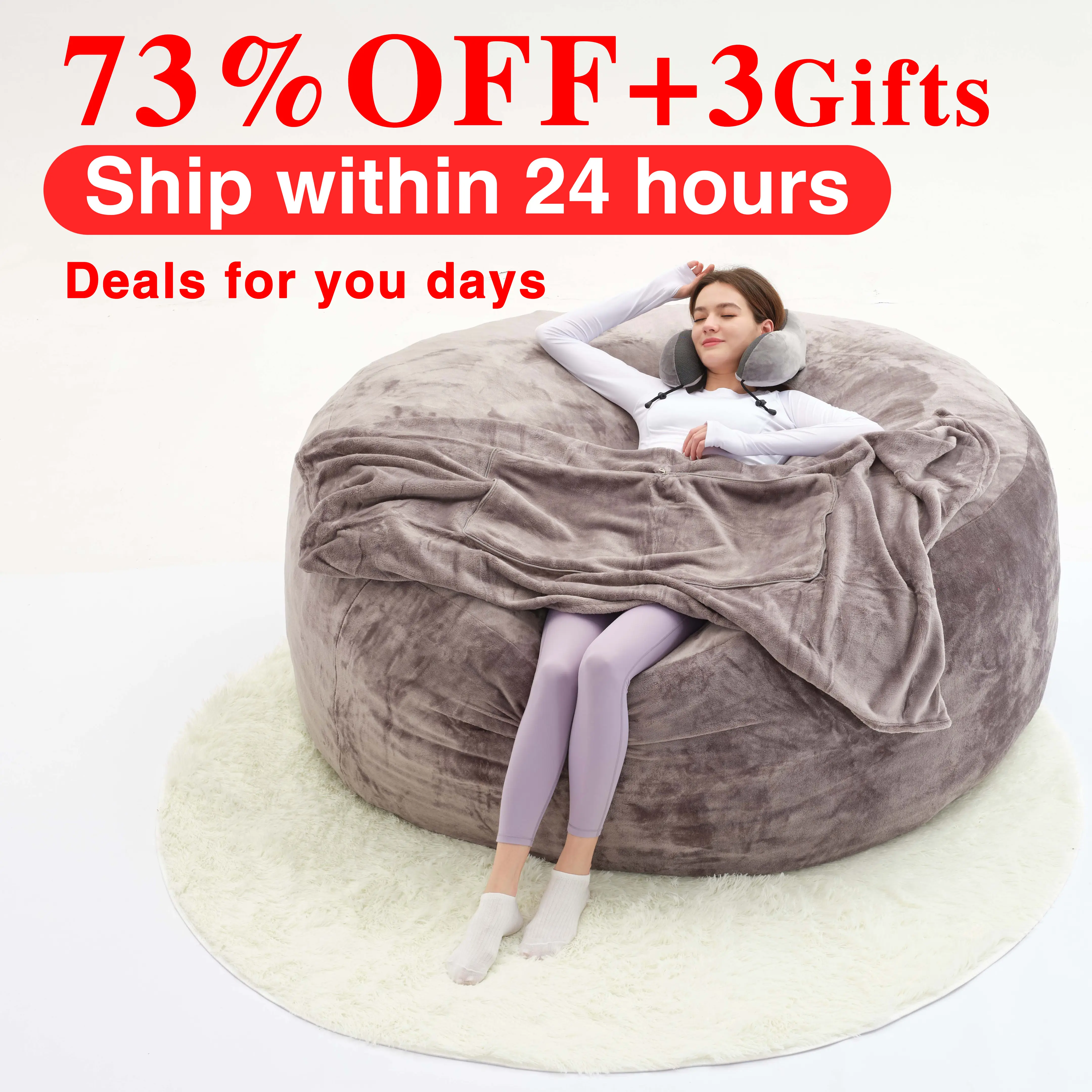 3FT/4FT/5'FT/Jumbo bean bag Lazy Sofa Beanbag Chair Extendable, Durable, Soft Memory Foam Furniture with Flannel Free Shipin USA