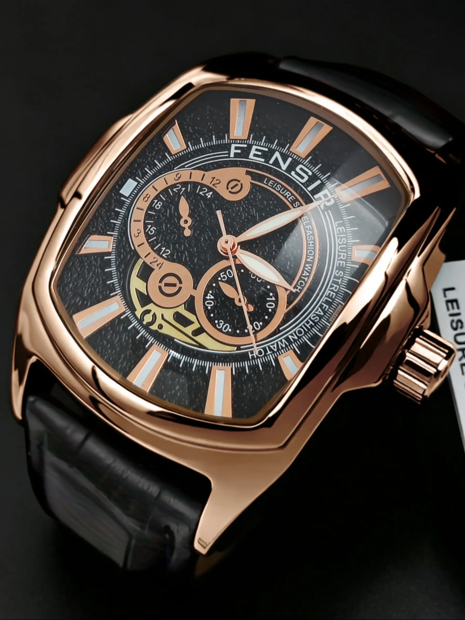 Men's Luxury Vintage Quartz Watch, Barrel Shape, Waterproof Night Glow Strap, Business Casual, All Seasons, Durable Chronograph Analog Watch