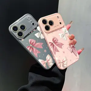 Bow Phone Case, Elegant Style, for compatible with iPhone 17/17pro/17promax/17Air/iphone16/16pro/16plus/16promax/15/15promax/15pro/11/12/13/14promax/12mini/13mini/11pro/11promax/12pro/12promax/13pro/13promax/14pro/14promax, Cute Bows and Pearls Present, F
