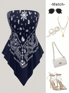 Vintage Print Boho Stretchy Crop Tank Top, Perfect for Outdoors and Vacations, Stylish, Comfortable, Breathable, Lightweight, Ideal for Summer Wear, Bohemian