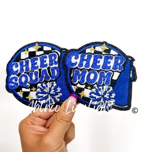 Royal Blue Cheer Squad & Cheer Mom Glitter Embroidery Patch©️