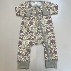 baby boy clothes green camo romper zipper boy sleep wear newborn baby hunting clothes newborn  pjs