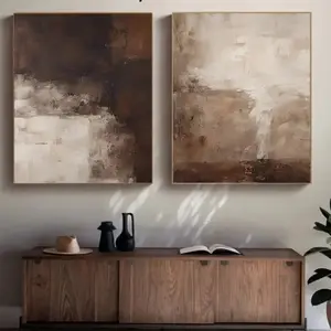 Modern Minimalist Abstract Canvas Art Set, 2pcs Wooden Frame Landscape Wall Decor for Living Room, High-Quality Mdf Material, Natural Style, Artwork, Art Wall Decoration