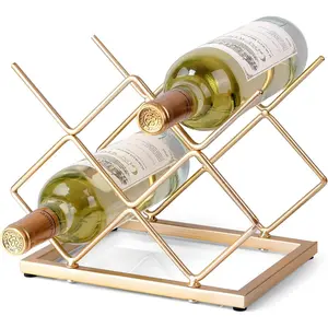 Modern Gold Metal Countertop Wine Rack Freestanding 5 Bottle Holder Stand for Kitchen Cabinet Pantry Tabletop Bar Storage Organizer Decorative