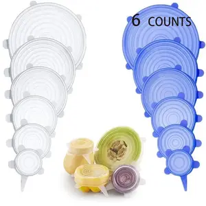 6pcs Silicone Stretch Lids for Food Storage, Reusable Durable Lids in 6 Sizes, Dishwasher & Refrigerator Safe Kitchen Supplies