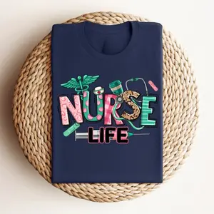 Leopard Print Nurse Life, Nurse Life T-Shirt, Nursing School Shirt,  nurse shirt, nurse gift, Future Nurse Gift, Medical Shirt, Nursing Student Tee, Nursing Shirts, Nurse Week Shirt, Registered Nurse Tee,  Nurse Life Shirt Cotton Menswear Tshirt Crewneck