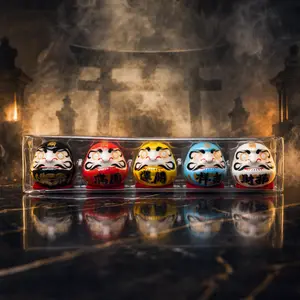 5-Piece Ceramic Daruma Figurine Set - Traditional 400-Year-Old Japanese Ritual