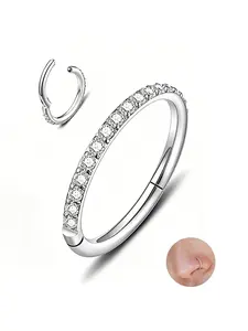 Fashion Body Jewelry, High-Quality Unisex 16G 316L Stainless Steel Hinged Segment Hoop with AAA+ Rhinestones Cubic Zirconia, 8mm for Nose Piercing/Ear Piercings Daily Wear,Black, Purple, Pink, Gold, Blue White Cubic Zirconia Rhinestones
