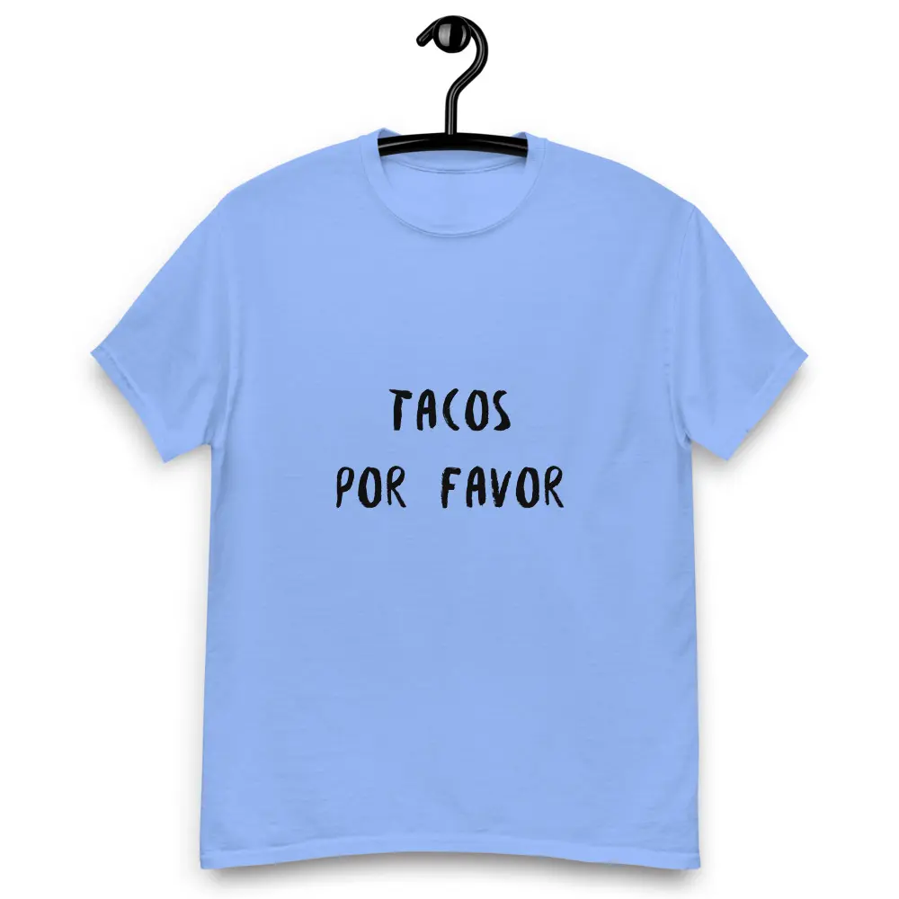 Unisex Cotton Short-Sleeve Graphic T-Shirt - "Tacos Por Favor" Print, Yarn Fabric, Stitched Hem - Gift for Taco Lovers, Cinco de Mayo Parties