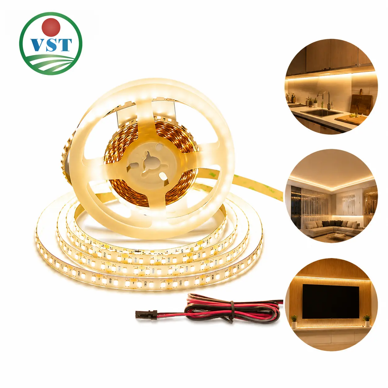 VST 12V 2W Under-Cabinet Lights (Total power 12W; brightness equivalent to a 60W incandescent bulb); Hardwired, puck-style lights suitable for kitchens or closets—recessed or surface mount (Pack of 6, Black, 3000K Warm White); Power adapter not included.