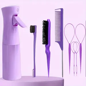 8-Piece Hair Styling Set with 6.76 oz Spray Bottle Nylon Brush Mouse Tail Comb Edge Control Tool for Styling and Volume